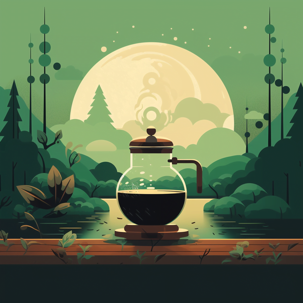 coffee pot with forest green backdrop