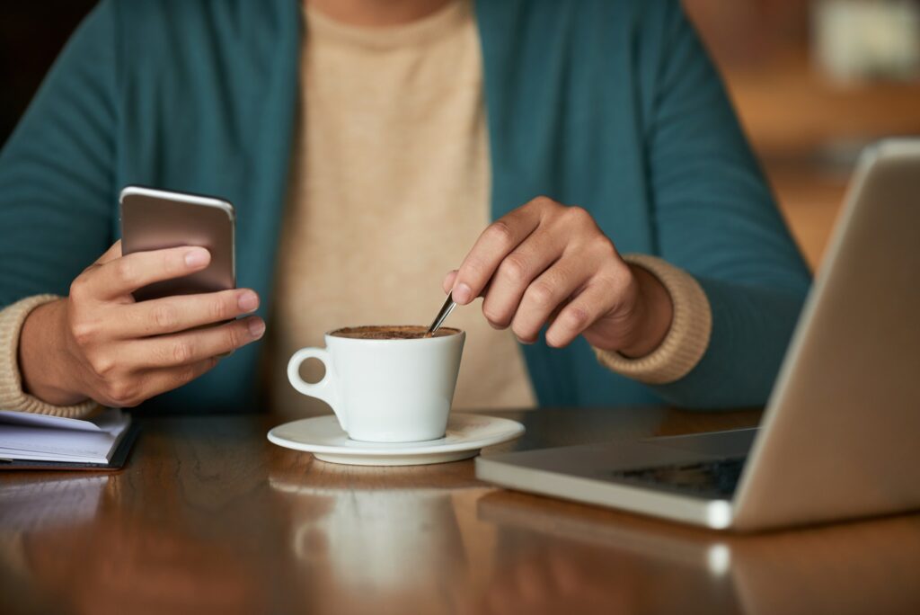 Drinking espresso